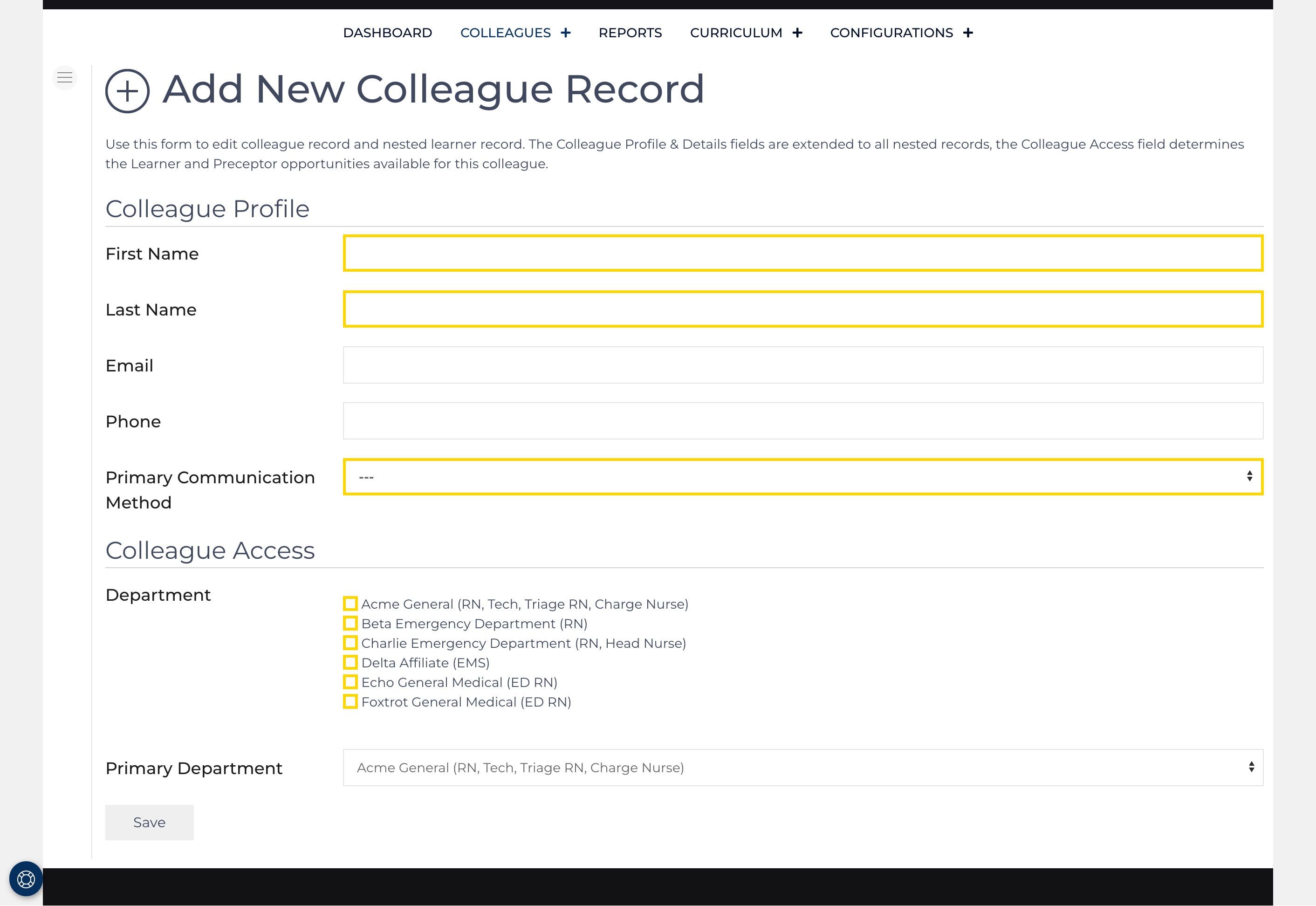 Add a new Colleague record