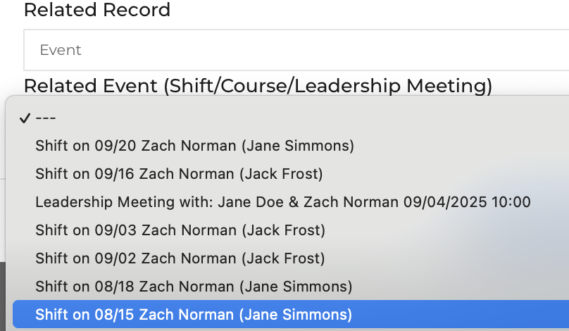 Colleague Notes select a Related record
