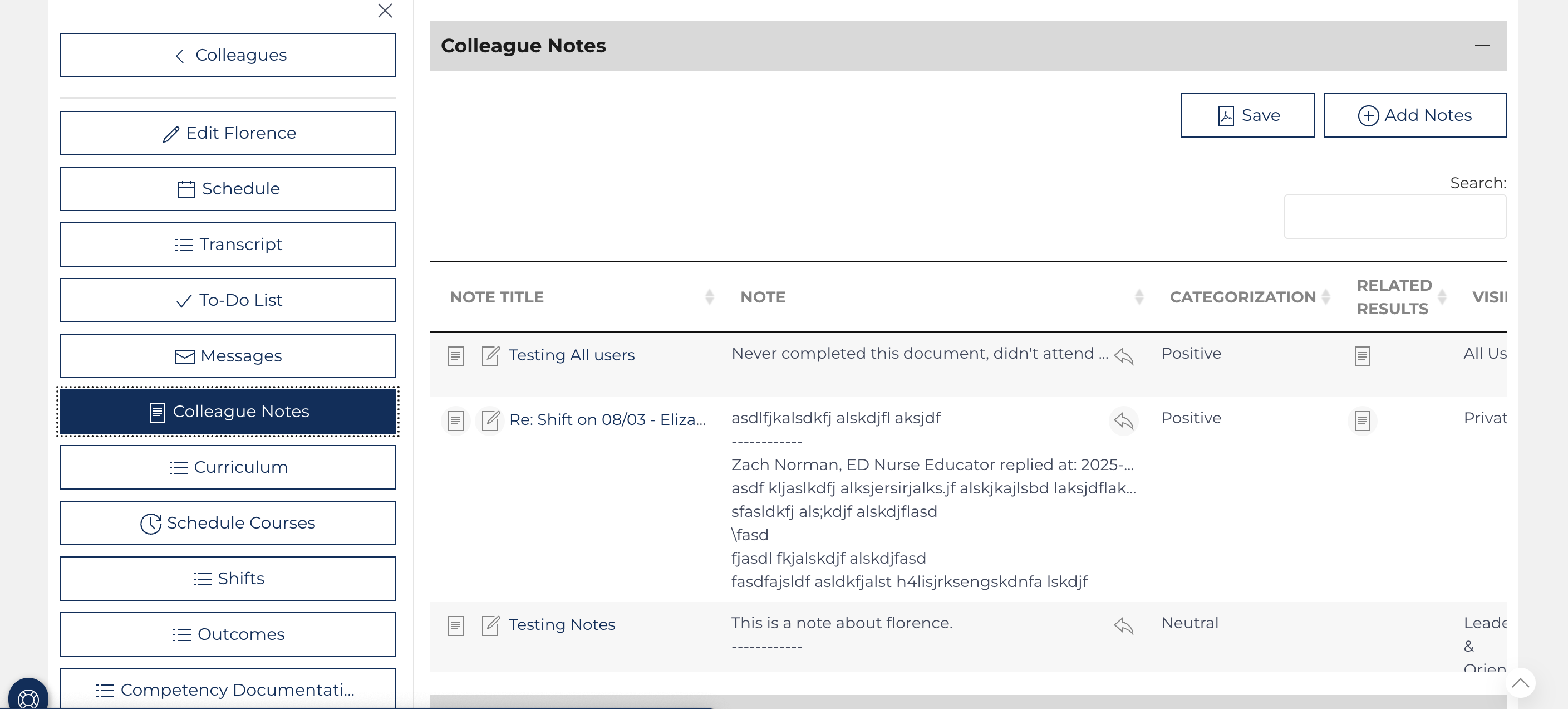 Colleague Notes List View