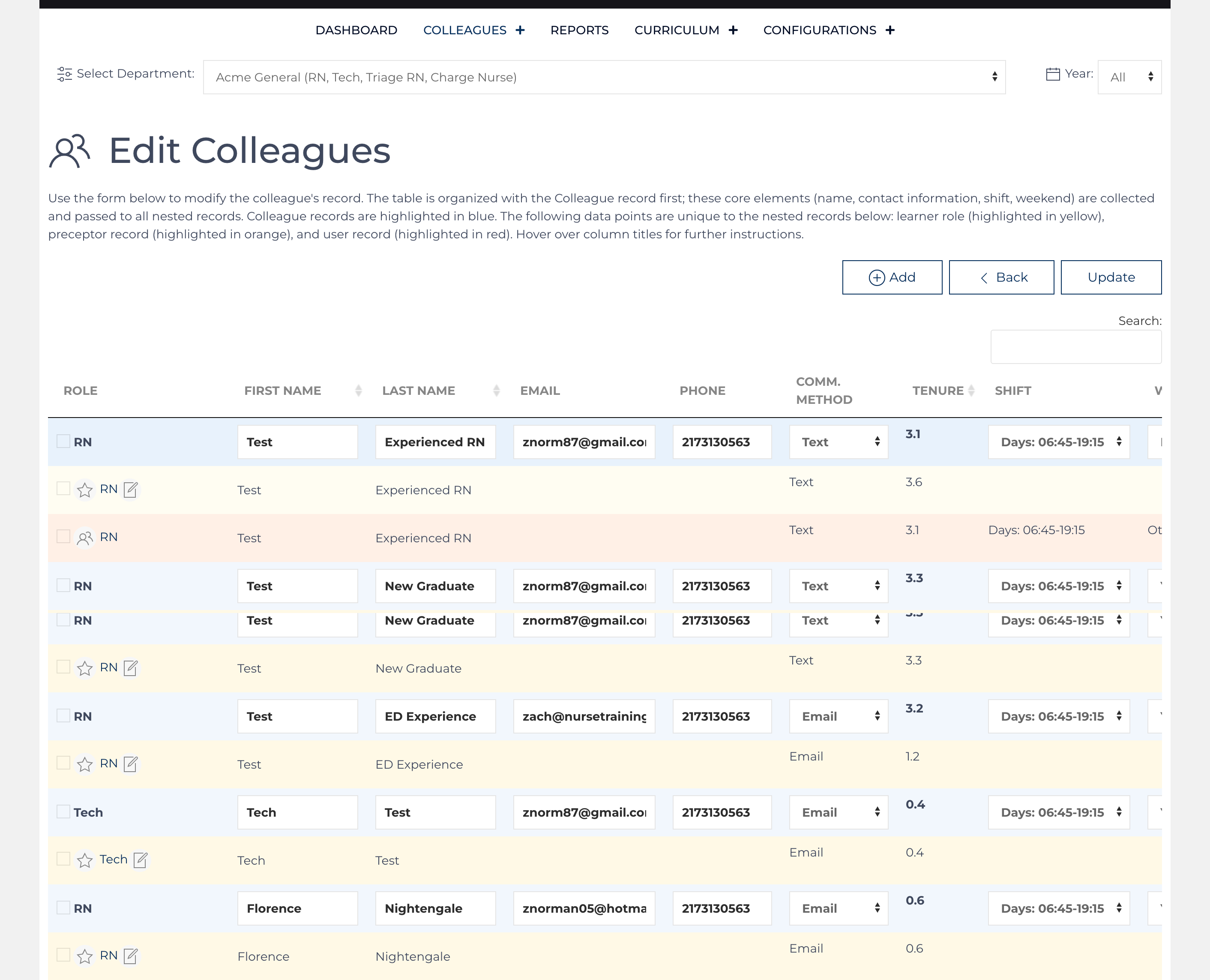 Edit Colleagues and nested Learner Roles, Preceptor, and User records en-mass