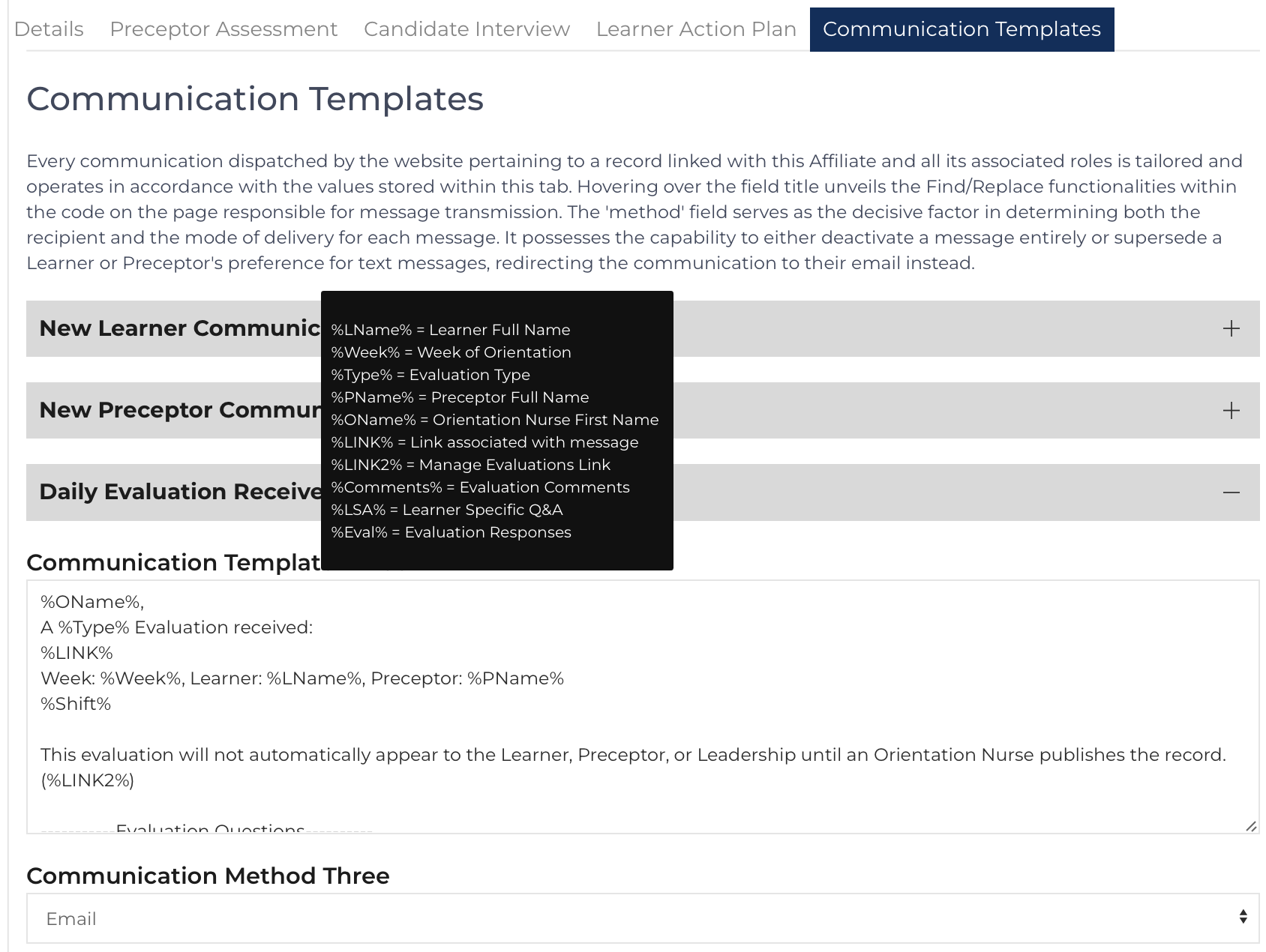 Configure Communication Messages Evaluations