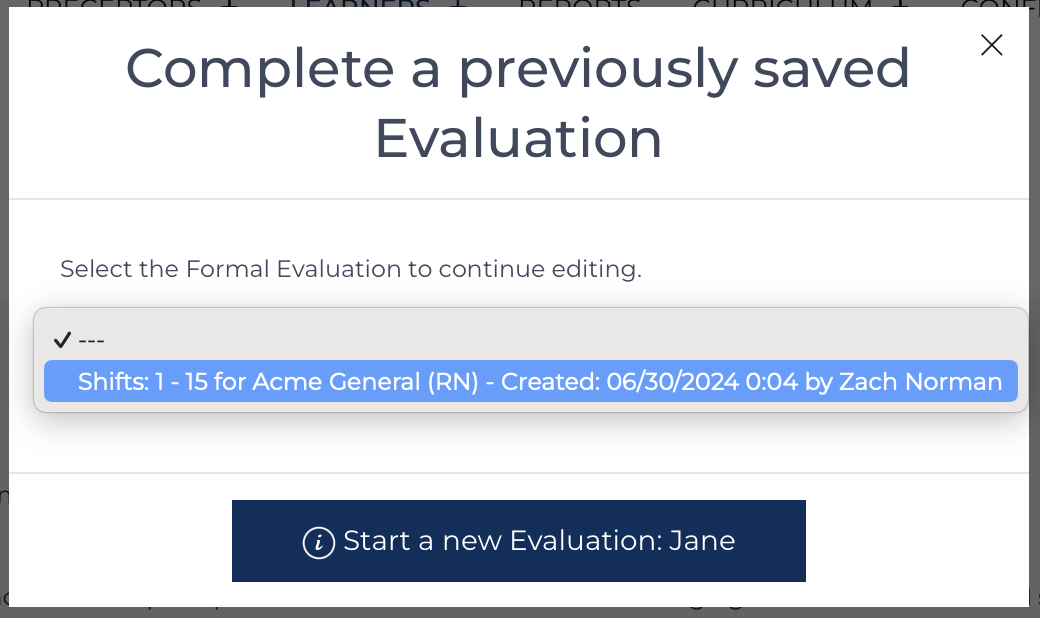 Return to edit a Formal Evaluation