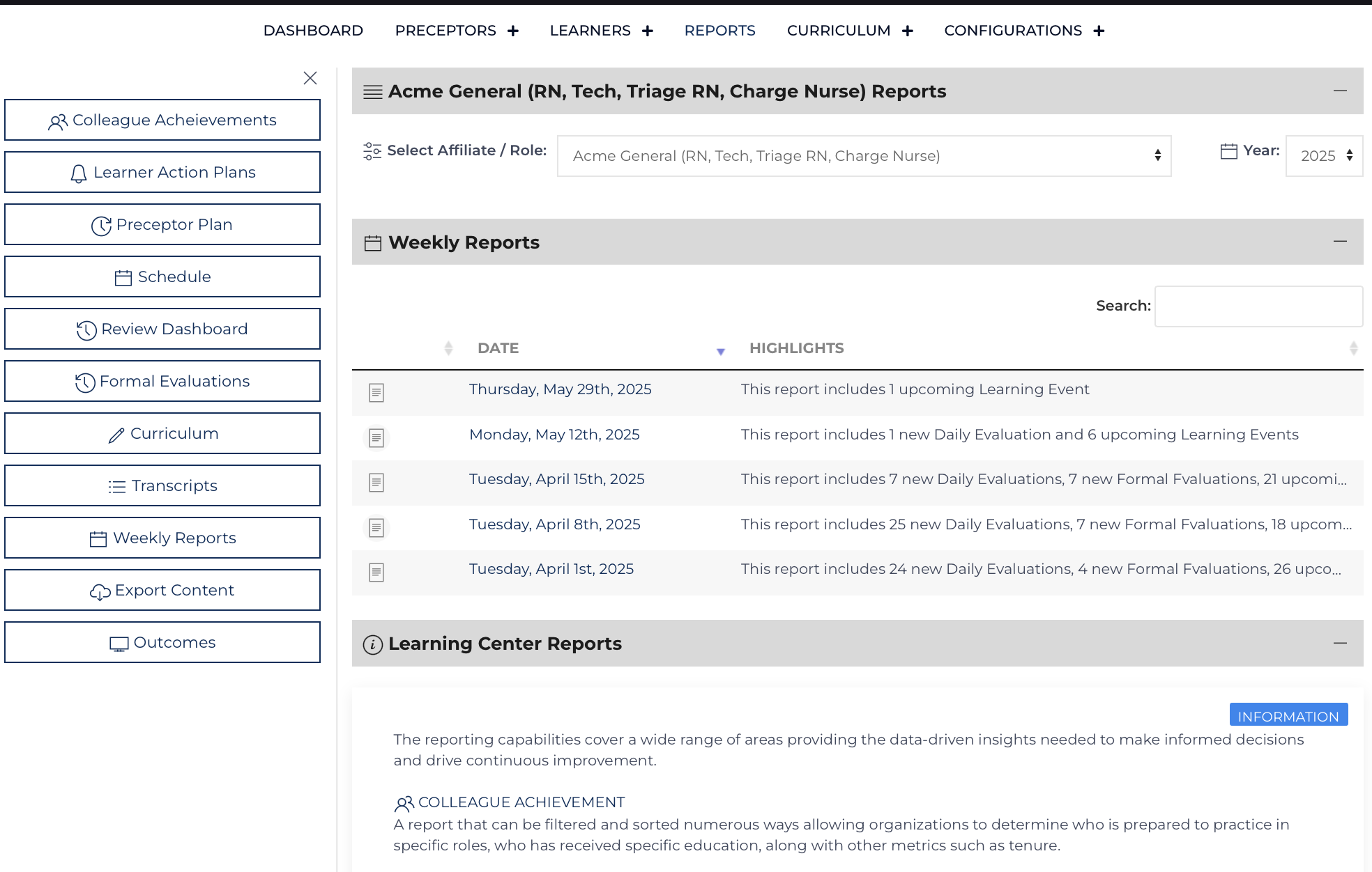 Reports - collapsable Quick Links on the left, list-view filter at the top of the page