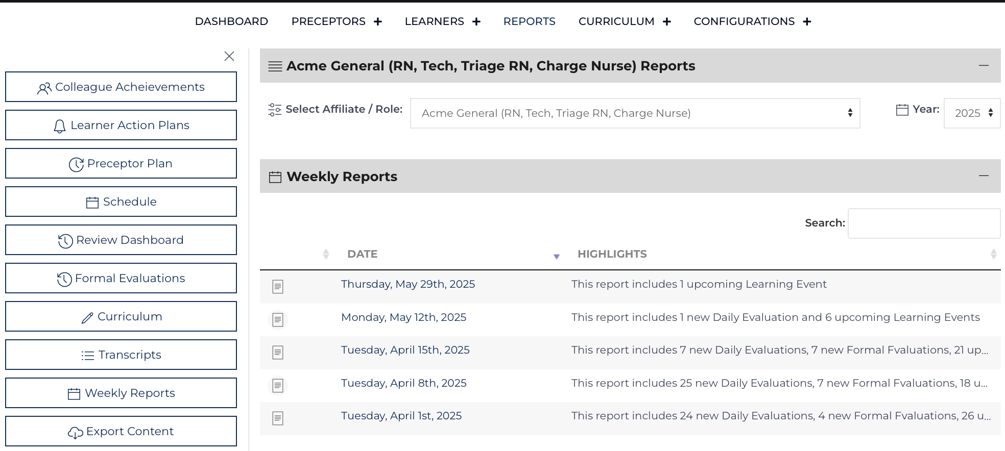 Weekly Reports Listing