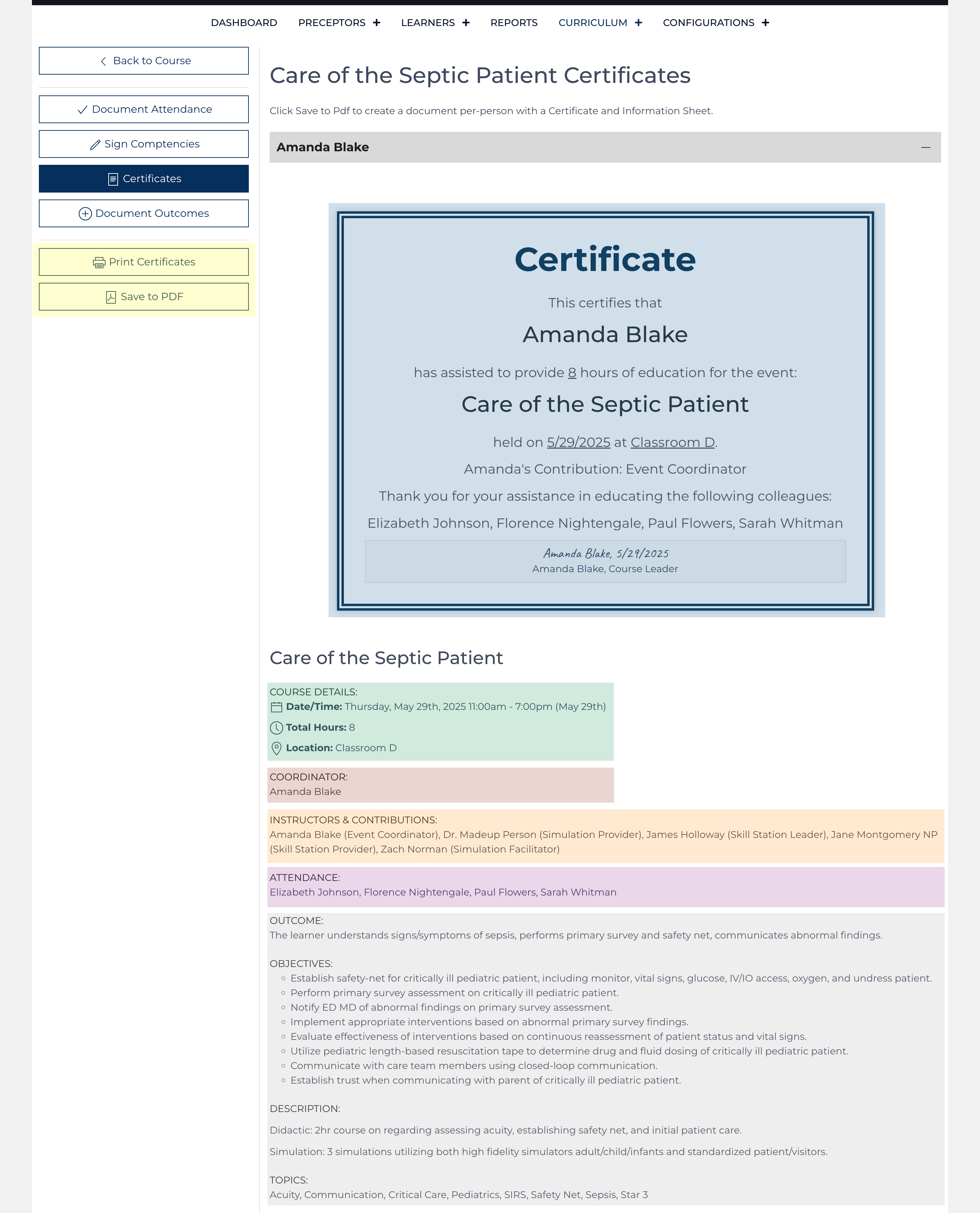 Course Grade/Certificates