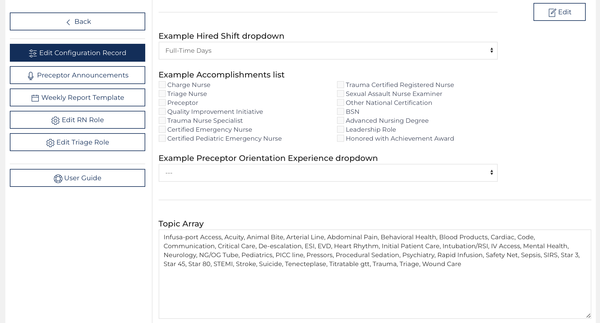 Default Configuration Record Values