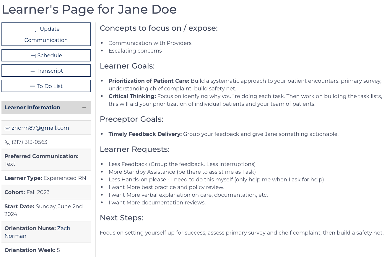 Your Learner Page