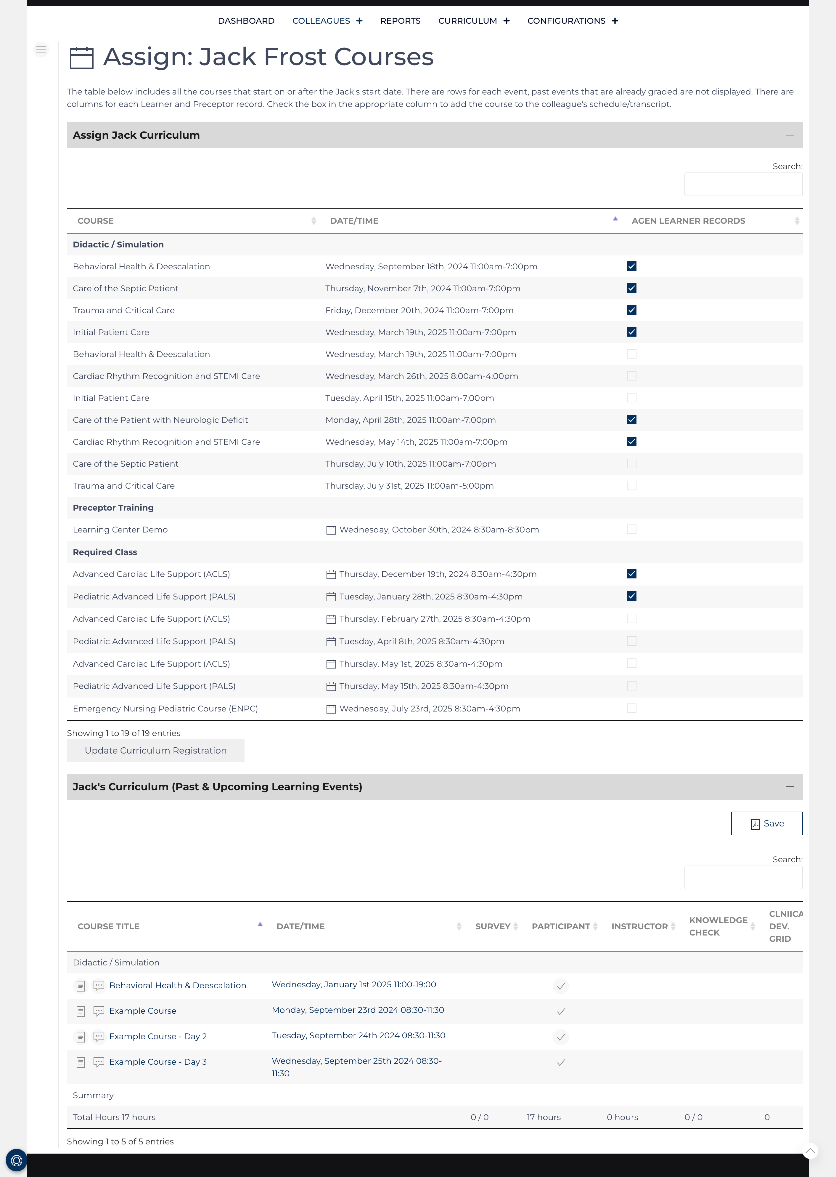 Colleague Curriculum Assignments